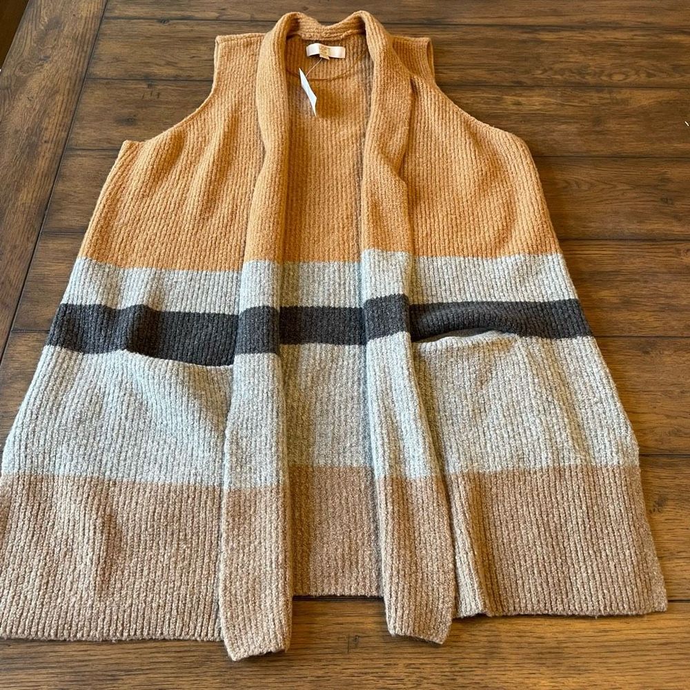 NWT Loft Colorblock Pocket Sweater Vest Size 16/18 Duster Cardigan - Picture 5 of 9
